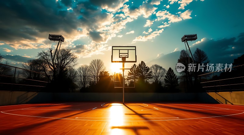 日落下的篮球场