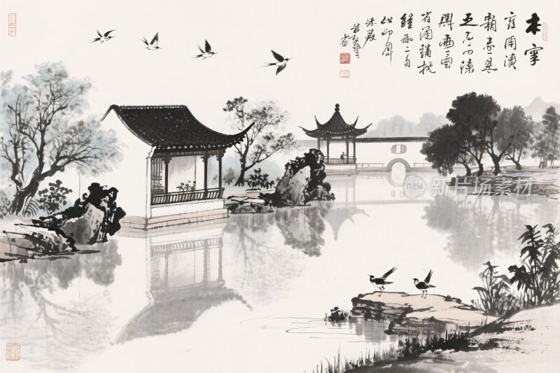 中国水墨山水国画卷