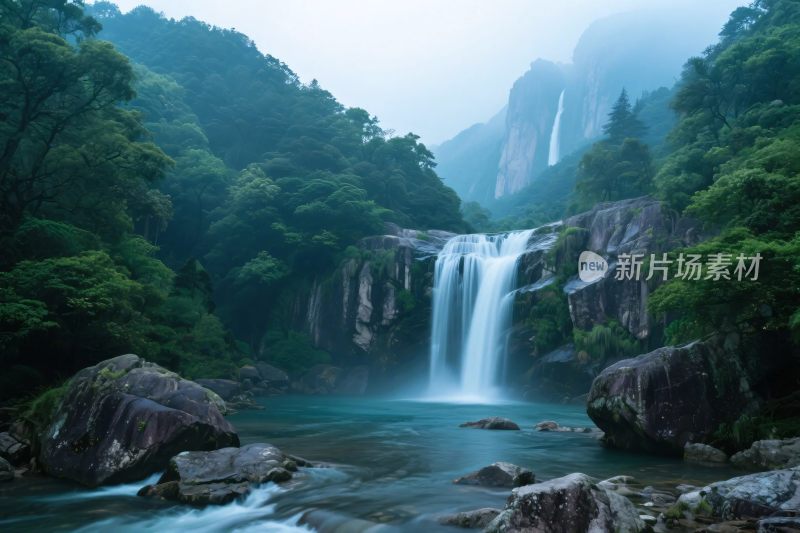 山水瀑布风景插画