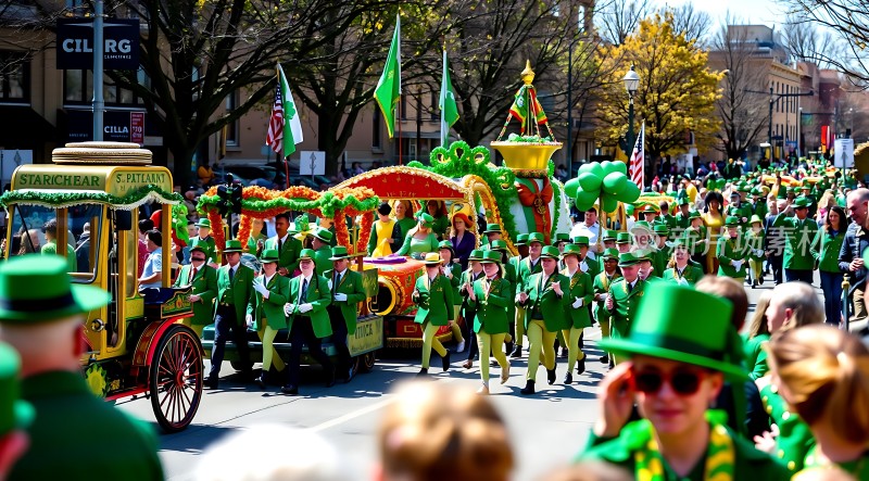 绿色狂欢节游行欢乐与庆祝的氛围浓厚