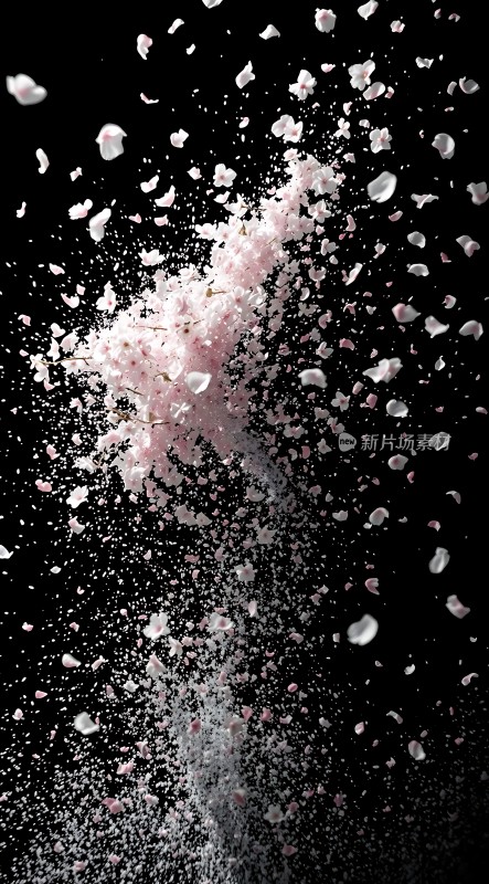 粉红花瓣飘落夜空