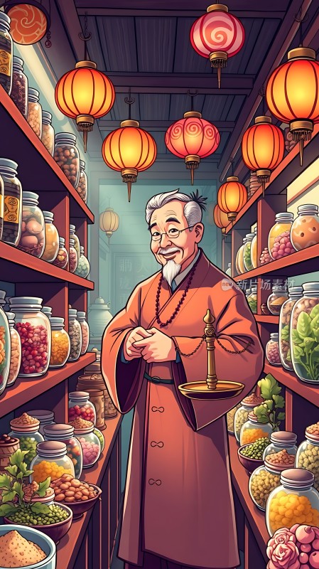 传统中药铺里的老中医