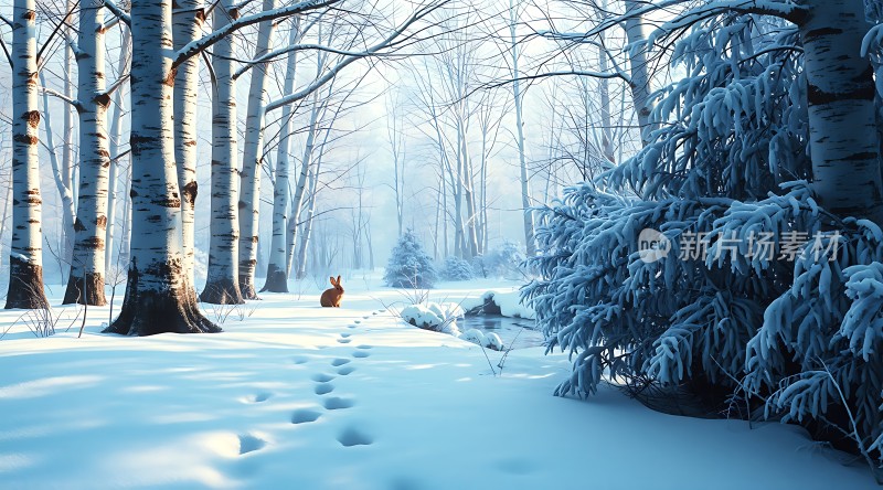 雪地小径上的神秘兔子