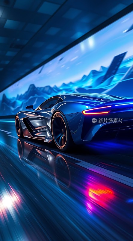 未来科技感跑车高速行驶