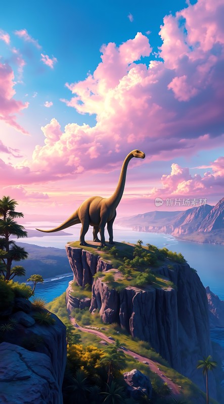 恐龙眺望壮丽日落