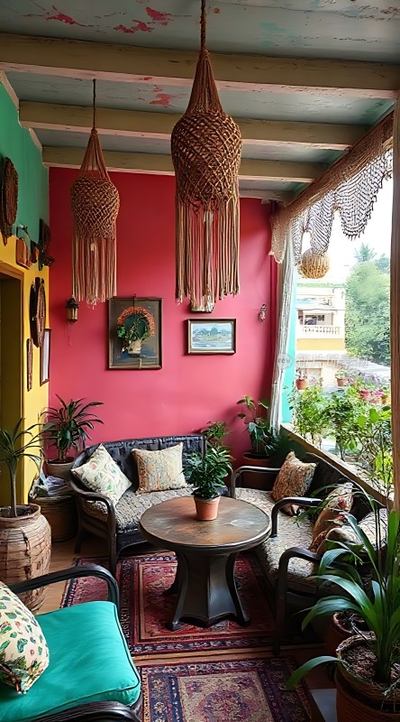 色彩斑斓的阳台绿意盎然温馨舒适