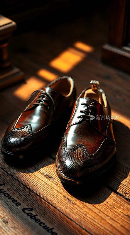 阳光下的棕色皮鞋