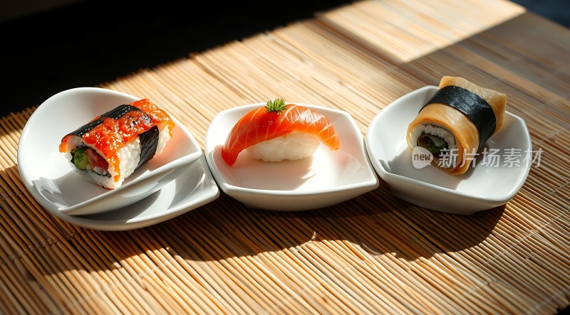 三款诱人寿司新鲜食材呈现