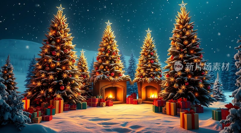 圣诞树下的温馨夜晚