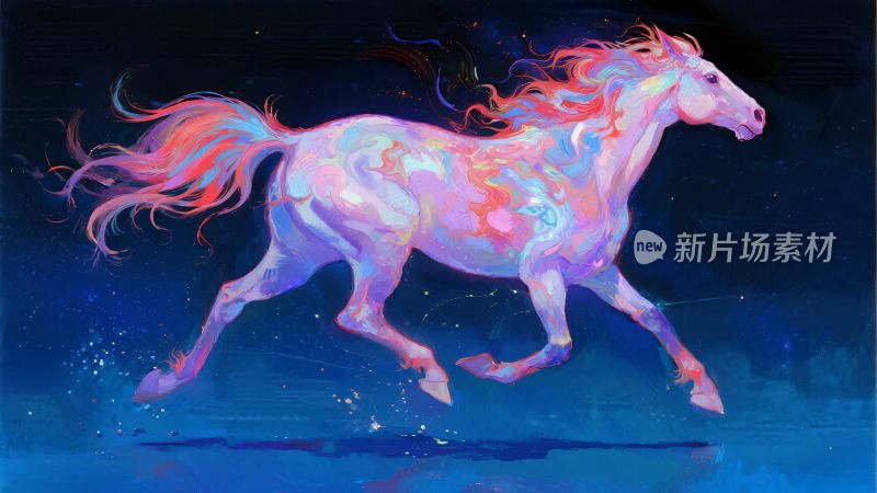 梦幻色彩奔跑的骏马插画