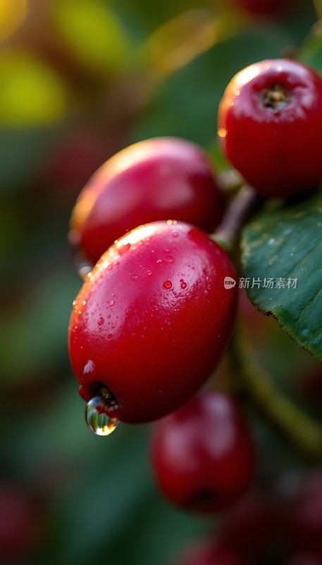 晨露红果映阳光
