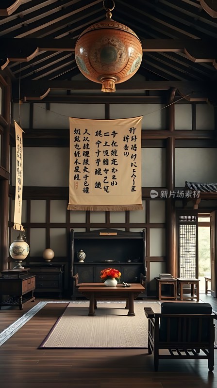 古风雅室书法挂轴与古典家具的结合