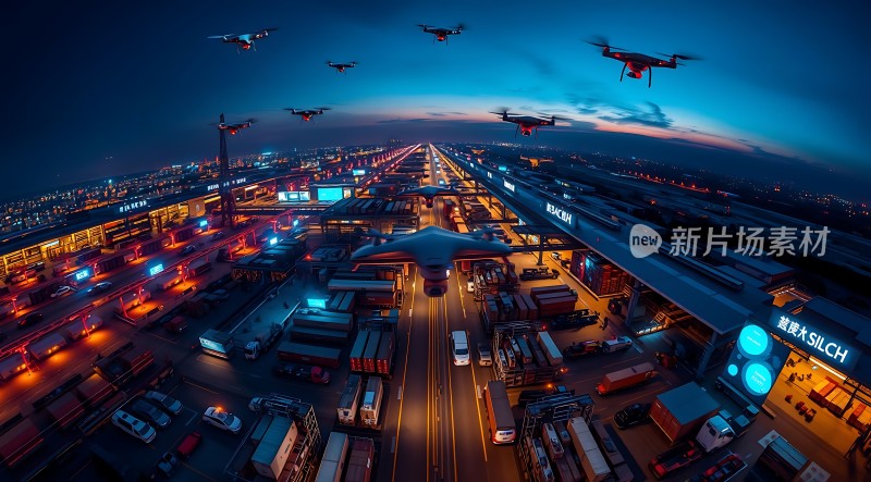 未来城市物流中心无人机与卡车协同作业