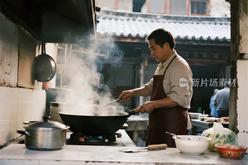 街头厨师烹饪场景