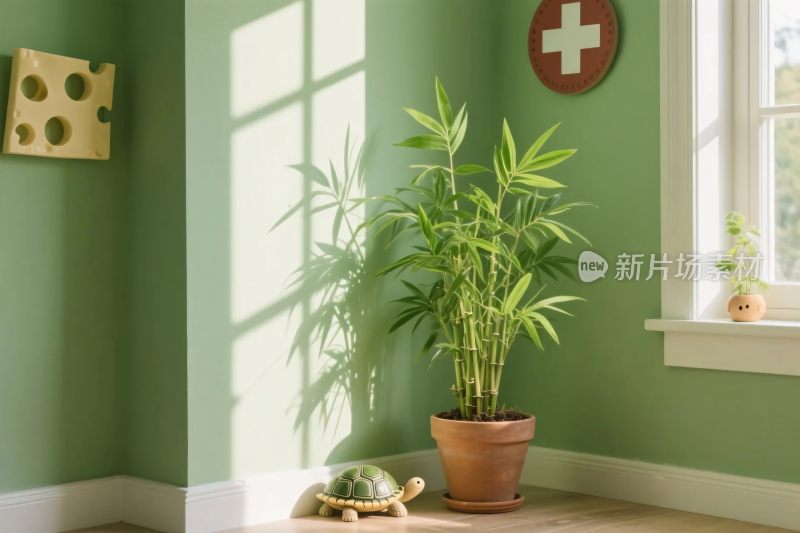 室内角落的绿植与装饰摆件