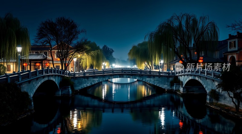 古桥夜色映水乡