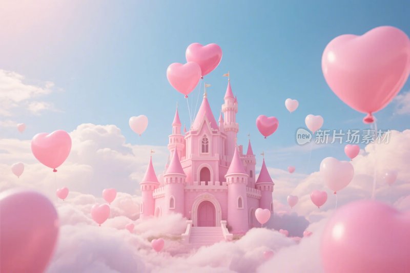 梦幻粉色城堡插画