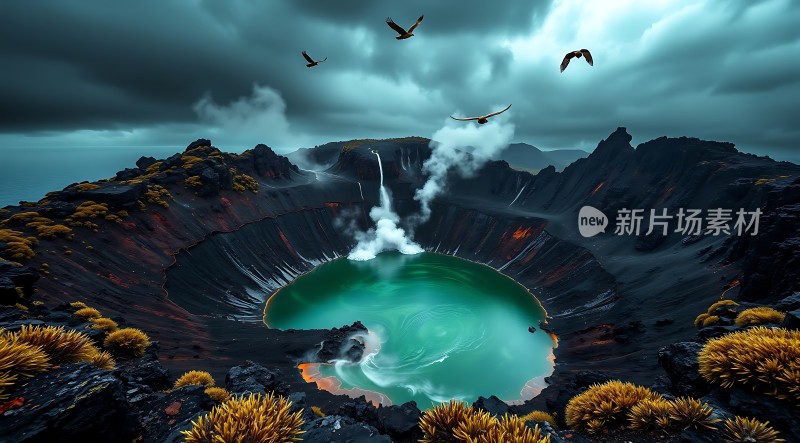 火山口绿湖奇景