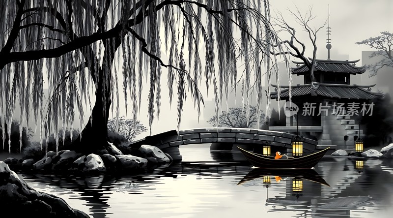 古桥柳影映水乡