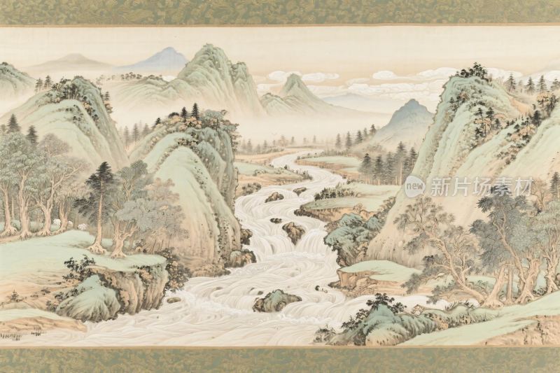 传统山水水墨画卷
