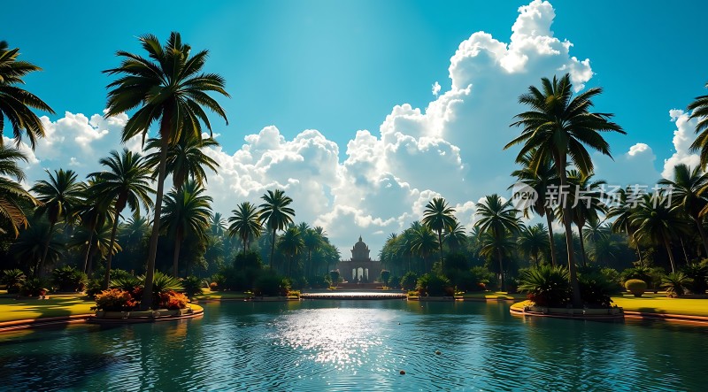 碧波椰林映蓝天