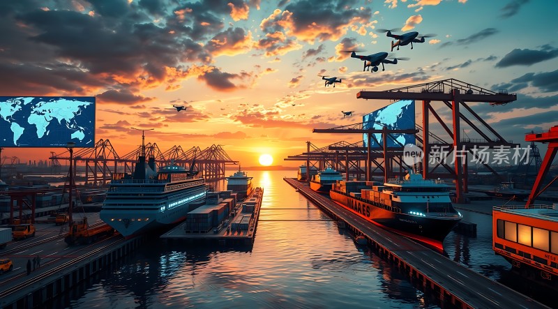 日落下的智能港口未来物流的新篇章