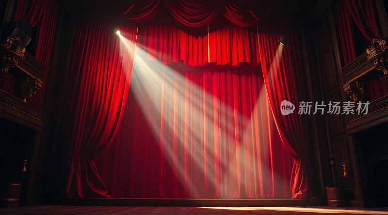 舞台灯光下的红幕布