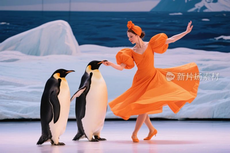 企鹅与舞蹈女性