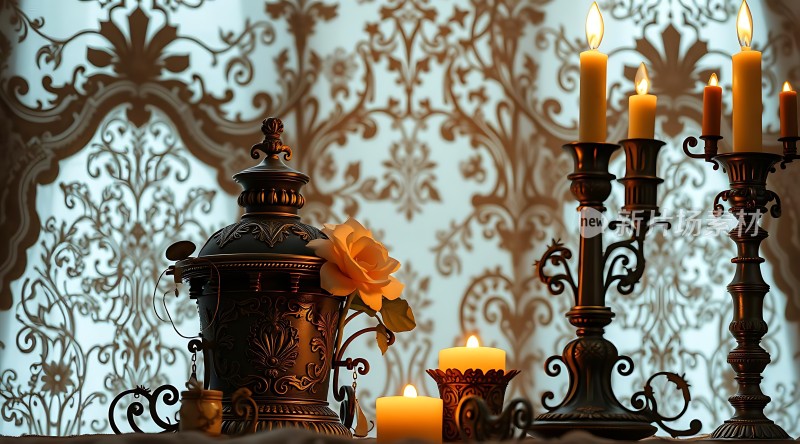 古铜烛台与玫瑰