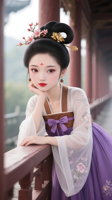 汉服佳人倚栏立