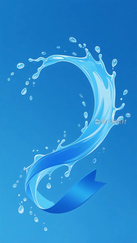 蓝色水浪丝带插画