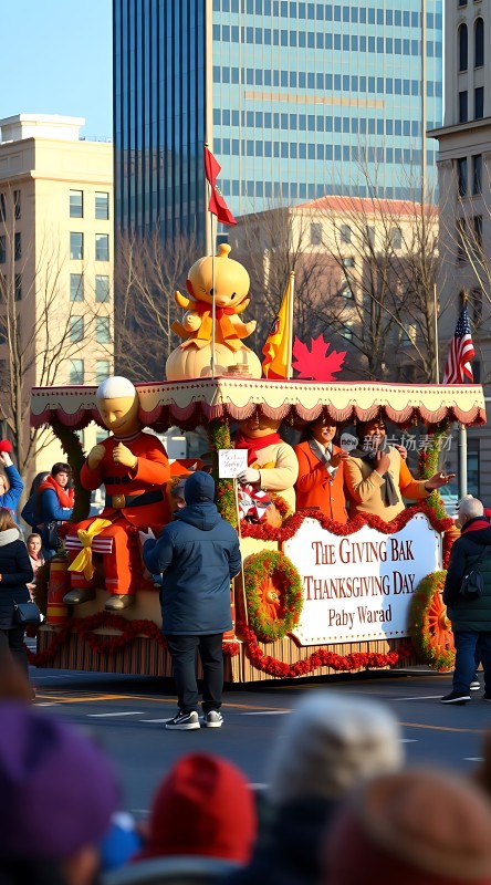 感恩节游行花车色彩缤纷节日气氛浓厚