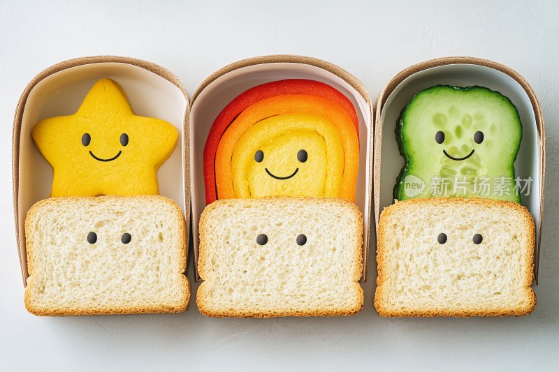 可爱笑脸食物组合插画