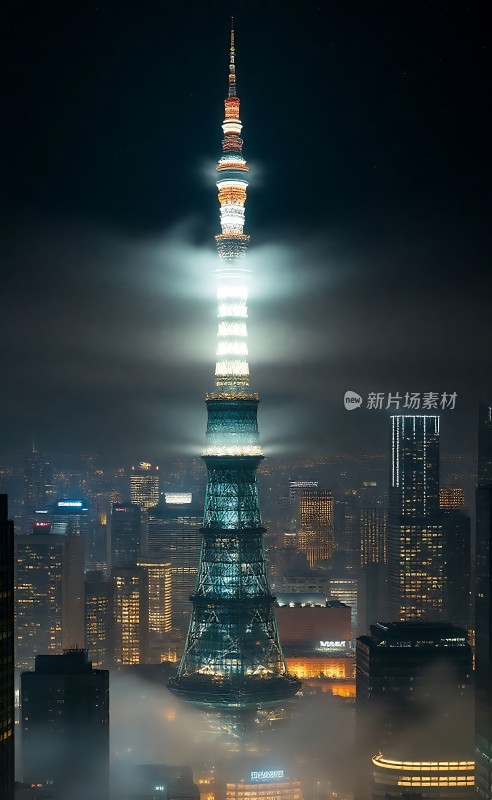 东方明珠夜色璀璨城市天际线上的地标建筑