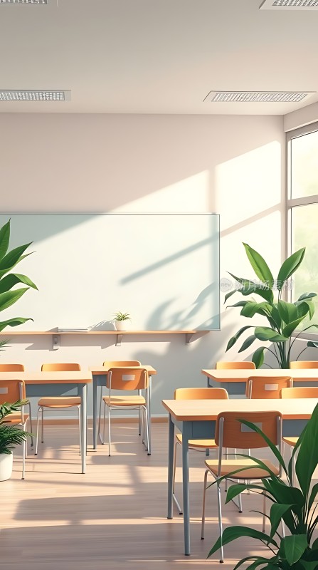 阳光洒满教室绿意盎然的学习空间