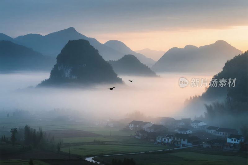山水云雾田园风景
