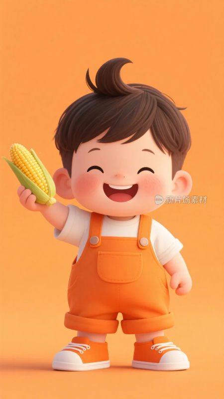 卡通小孩持玉米形象