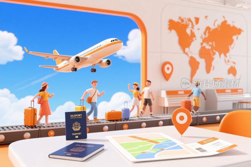 机场旅行场景插画