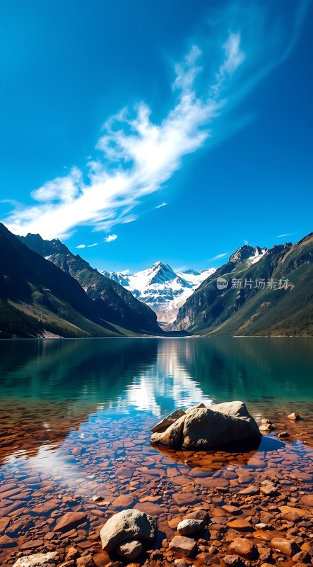 雪山碧湖映蓝天
