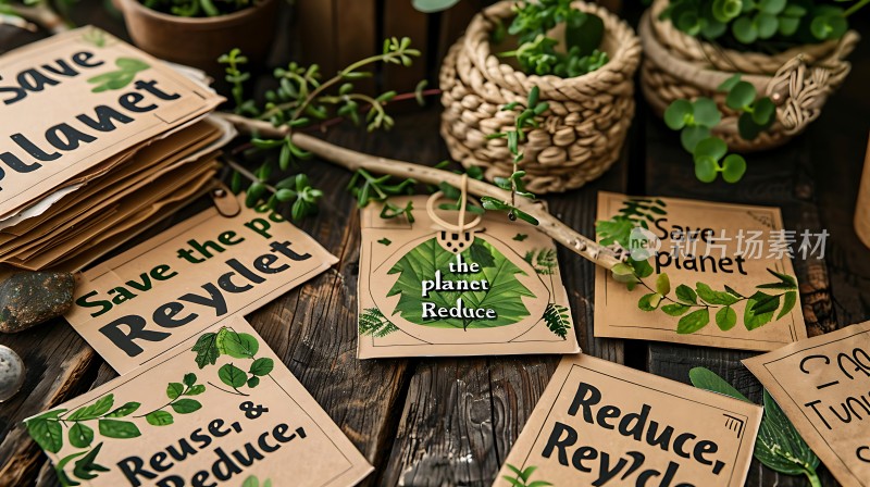 环保标语展示呼吁减少、再利用和回收