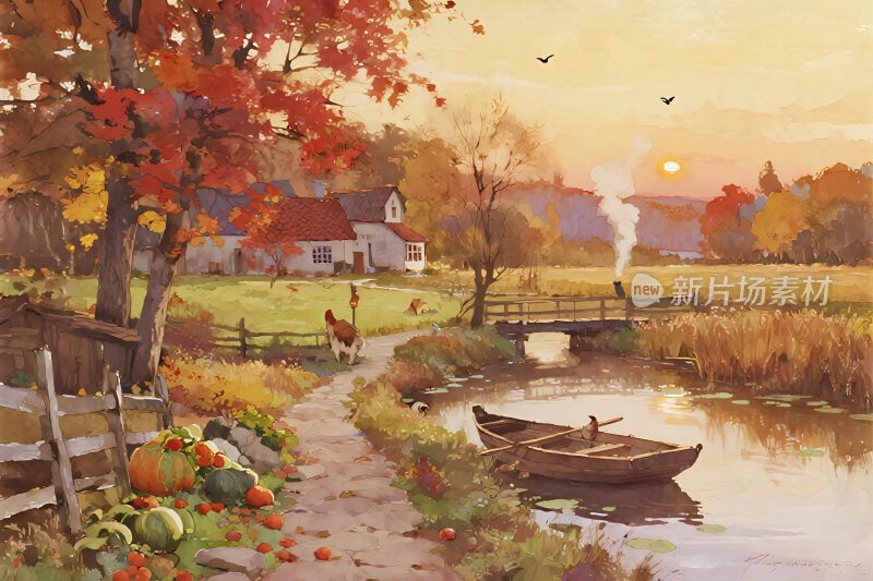 乡村秋景风景画