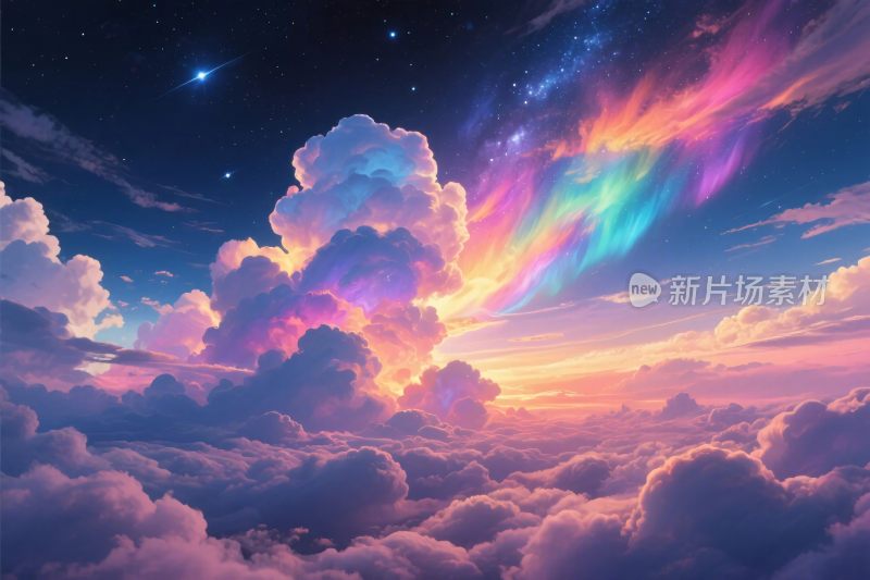 梦幻彩云天空插画