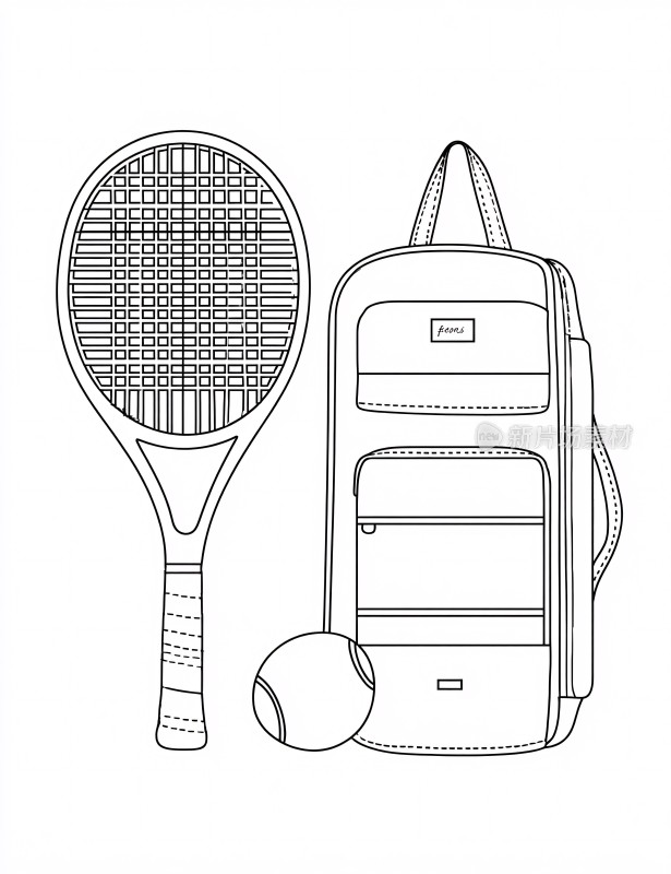 网球拍背包与网球插画