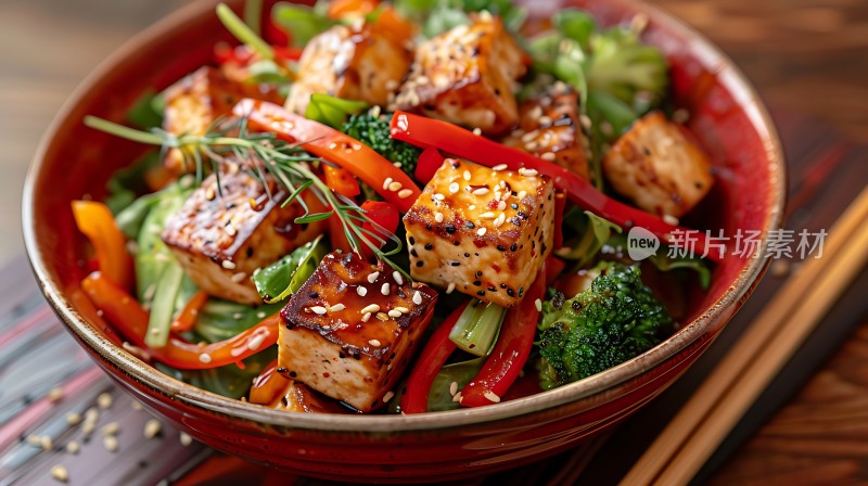 香辣豆腐配彩椒西兰花