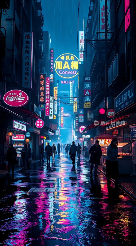 霓虹灯下的繁华街道