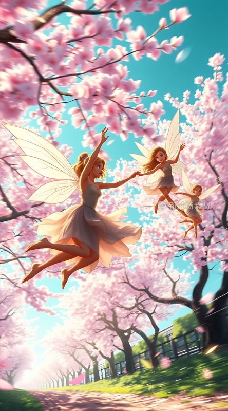 春日精灵在樱花树下起舞