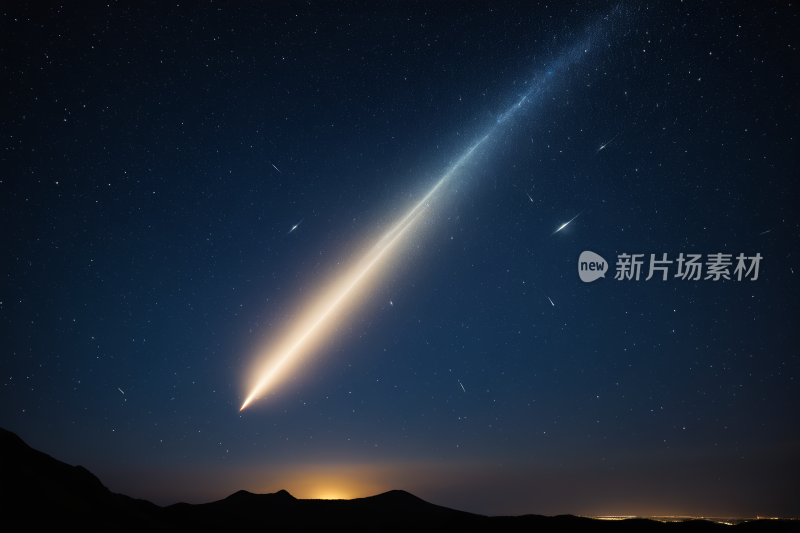 天空中彗星条纹一座山高清背景图片