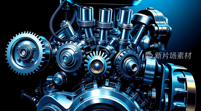 机械之心蓝色齿轮与发动机的结合