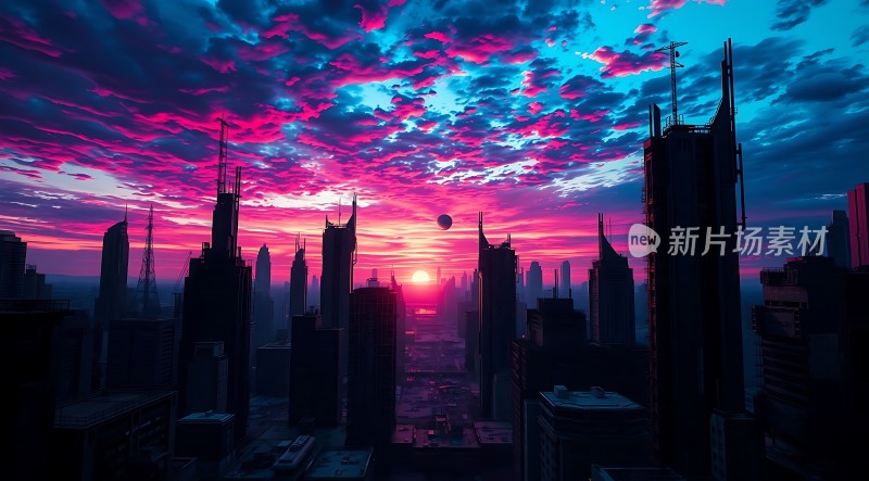 城市日出霓虹初现