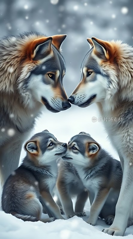 雪地狼群温馨互动